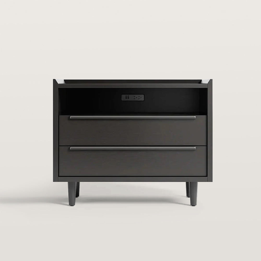2-Drawer Mid-Century Nightstand with Outlets Bedside Table
