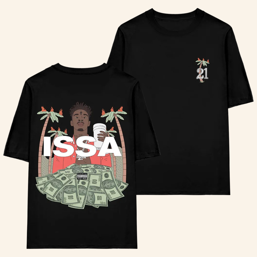 21 Savage Merch ISSA Black T-Shirt For Rapper Fans