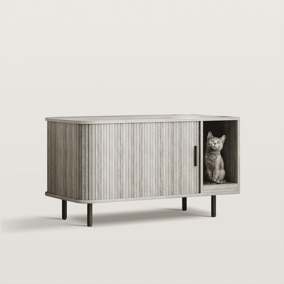 37.4in Cat Litter Box Enclosure with Cat Scratch Pad & Sliding Door