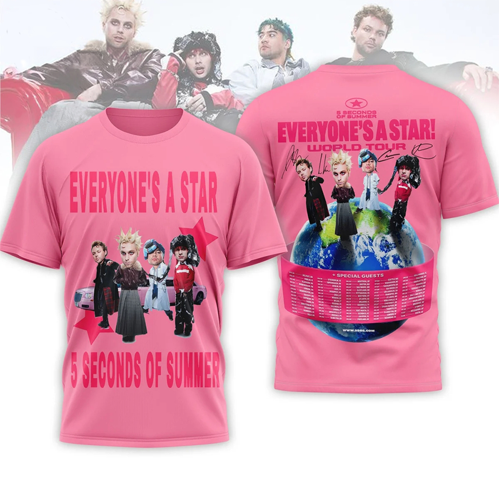 5 Seconds Of Summer Everyones A Star World Tour Pink Shirt 2026