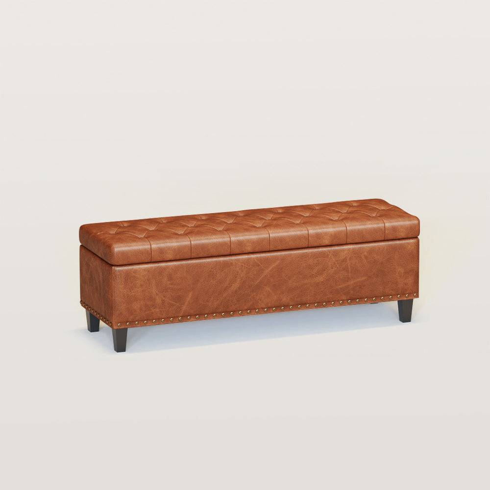 51in Faux Leather Ottoman Storage Bench