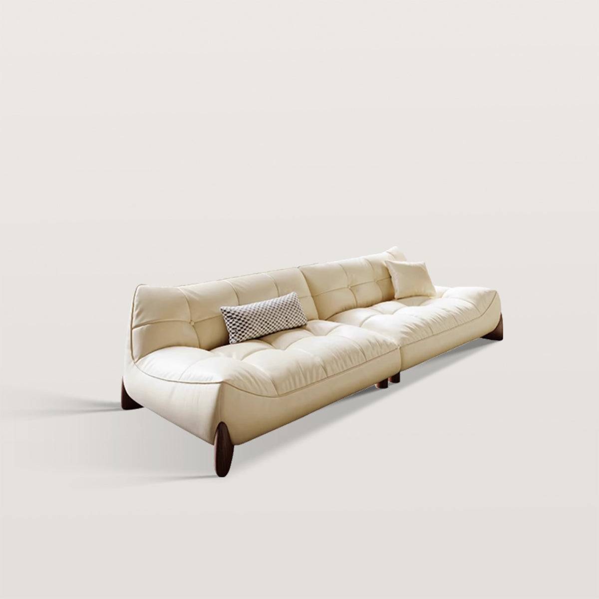 98in Cream Style Leather Straight Row Sofa with Soft Seat