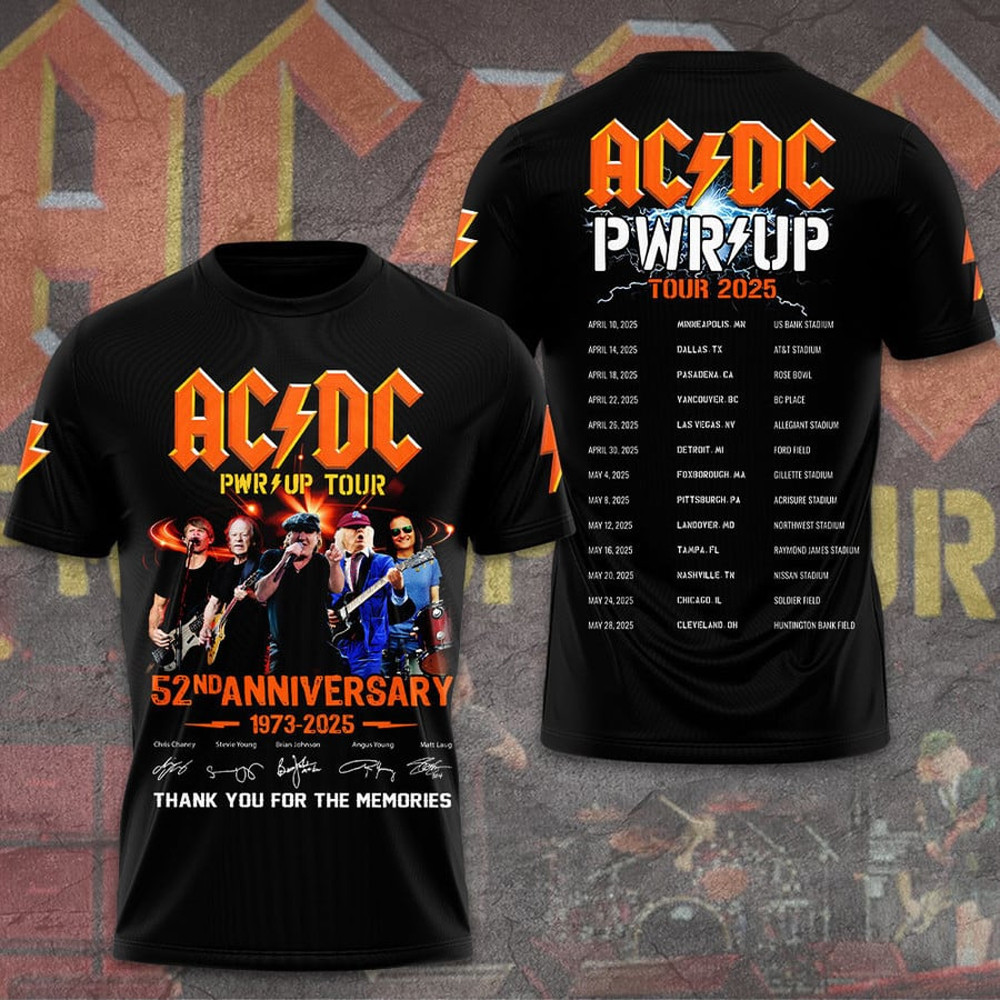 AC DC Pwr Up Tour 2025 52nd Anniversary 1973 2025 T-Shirt Rock Band Fans Gifts Gifts