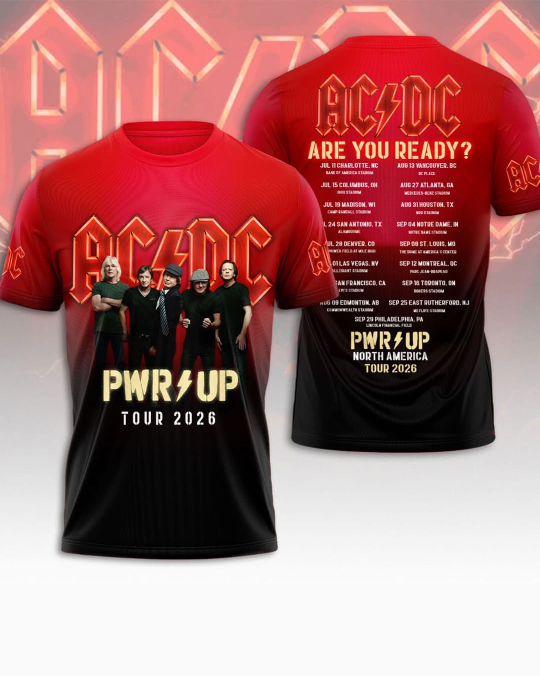 ACDC Merch Are You Ready PWR Up North America Tour 2026 T-Shirt Best Gift For Music Fans
