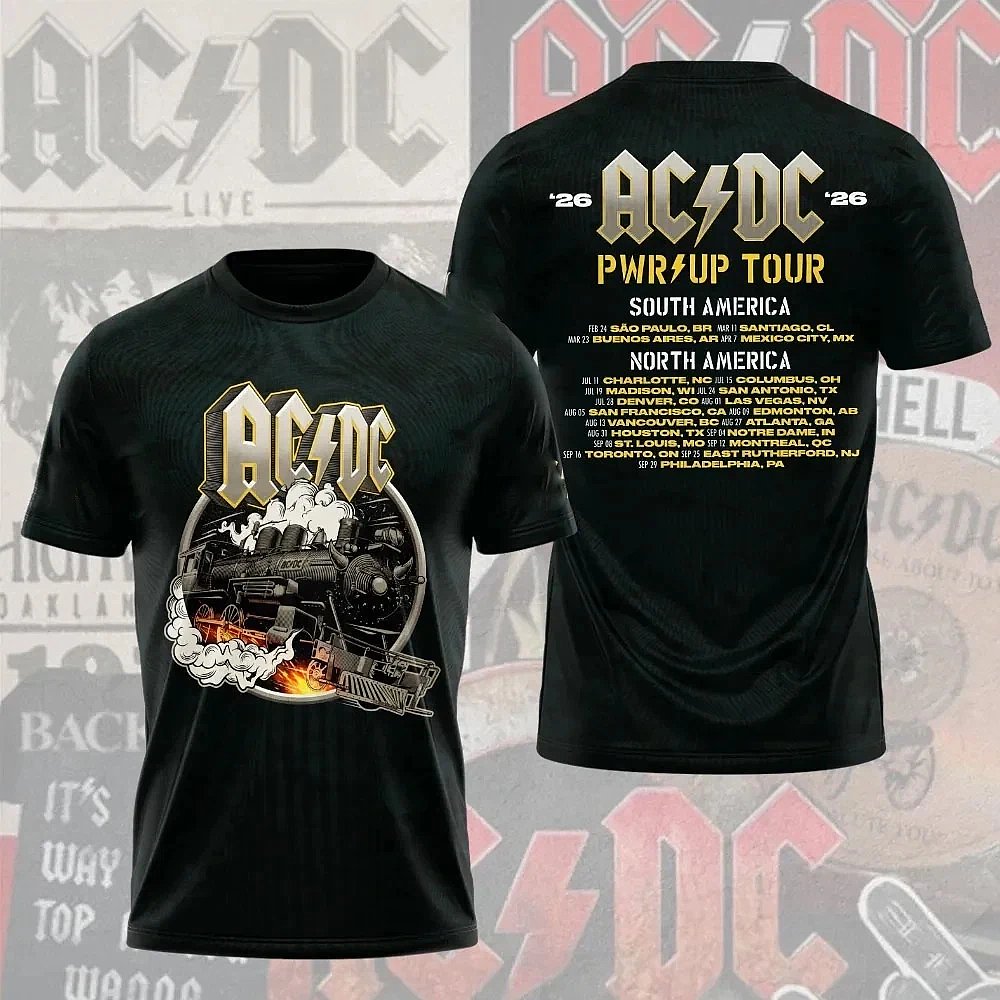 ACDC PWR UP Tour 2026 Rock N Roll Train Black Band T-Shirt