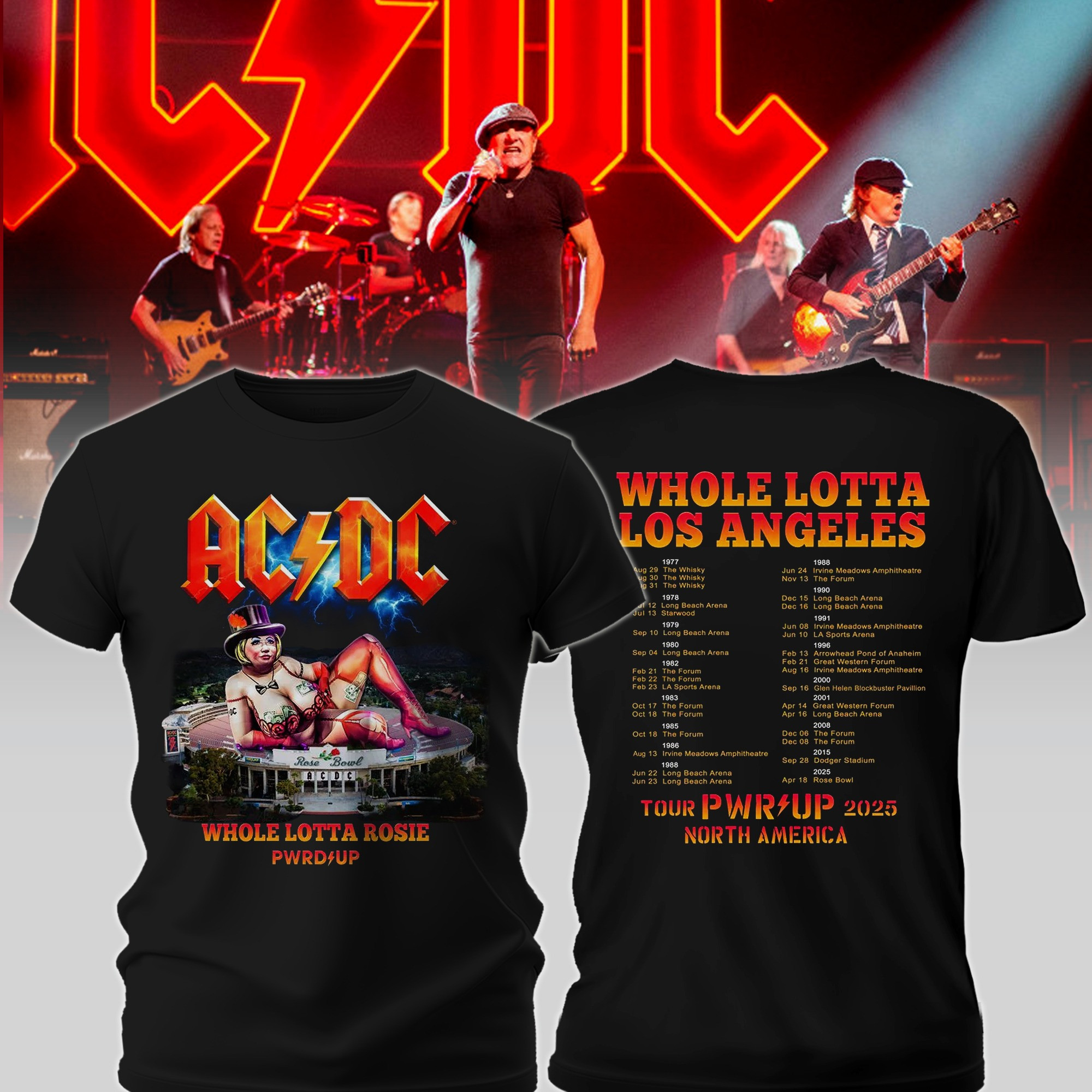 ACDC Whole Lotta Rosie LA Power PWR Up Tour 2025 Shirt Concert Merch Best Gift For Music Fans