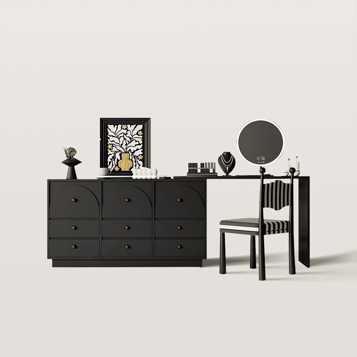 Adjustable Makeup Vanity with a 9-Drawer Cabinet