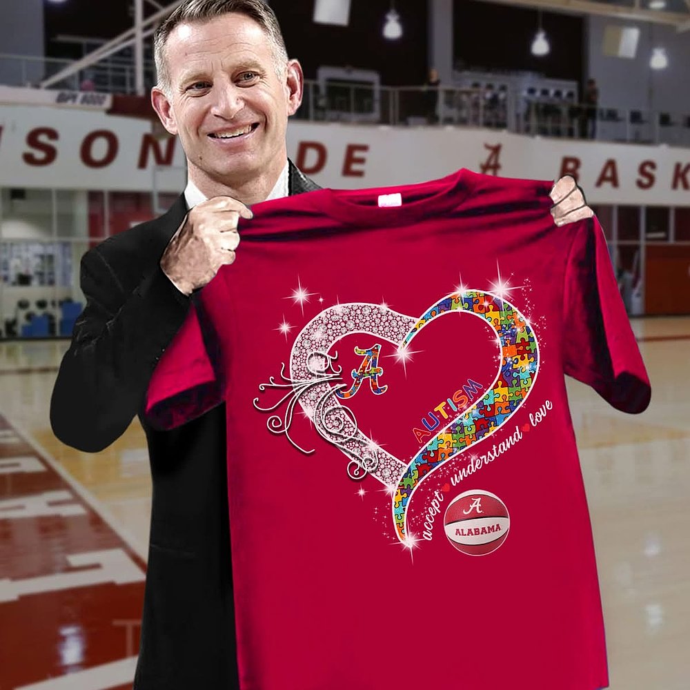 Alabama Crimson Tide Football Autism Heart T-Shirt Best Gift For Football Fans