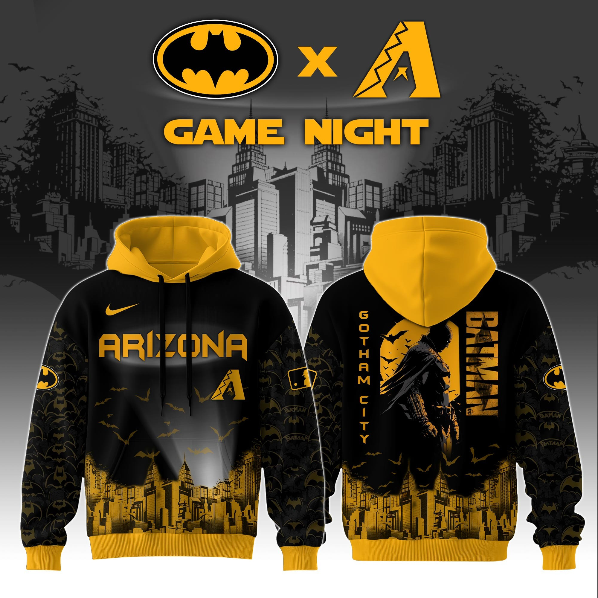 Arizona Diamondbacks x DC Batman Game Night Hoodie Best Gifts For Baseball Lovers Fans