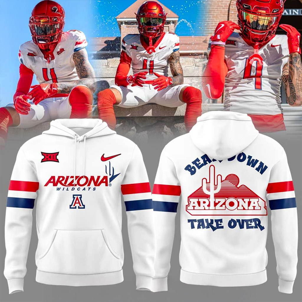 Arizona Wildcats Bear Down White Uniform Hoodie Arizona Wildcats Merch Gifts For Christmas