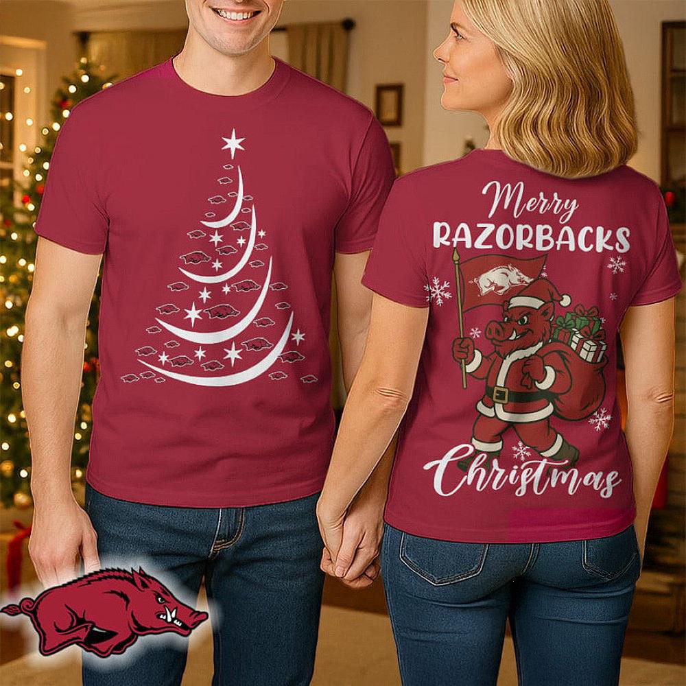 Arkansas Razorbacks 2025 NCAA Merry Christmas T-Shirt Razorbacks Merch Best Gift For Football Fans