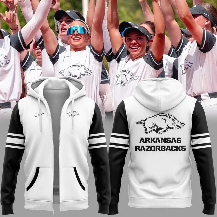 Arkansas Razorbacks Baseball Omahogs 2025 Zip Hoodie Black White Fan Merch