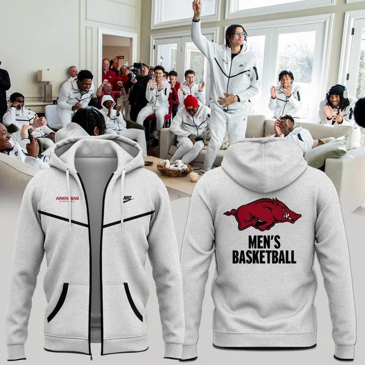 Arkansas Razorbacks Men's Basketball Uniform Zip Hoodie Grey The Hogs Fan Gifts For Him