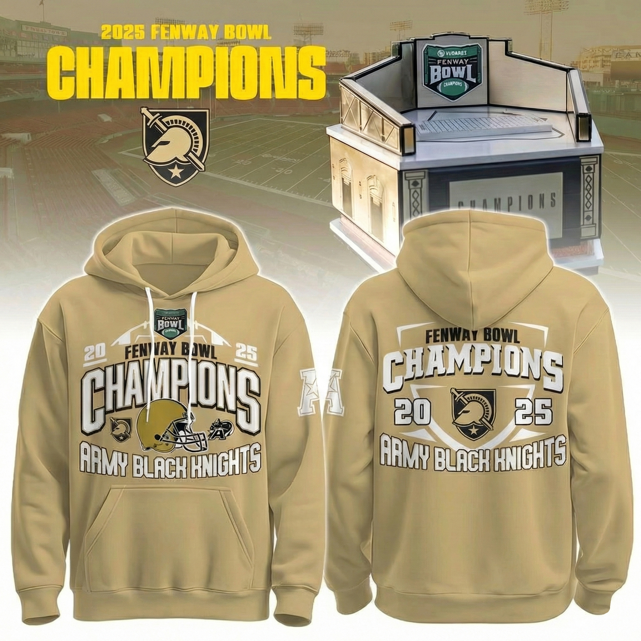 Army Black Knights Wasabi Fenway Bowl Champions 2025 Hoodie Army Apparel Football Lovers Gifts
