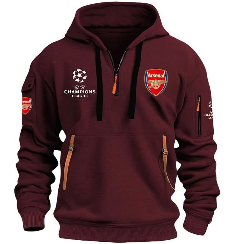 Arsenal F.C. UEFA Champions League Quarter Zip Hoodie Merch Gifts For Arsenal Fans