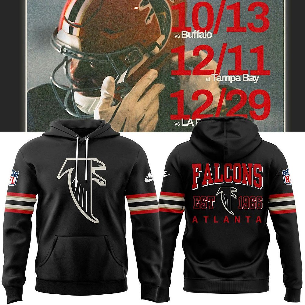 Atlanta Falcons Est 1966 Black Throwback New Hoodie NFL Football Retro Apparel Best Gift For Football Fans