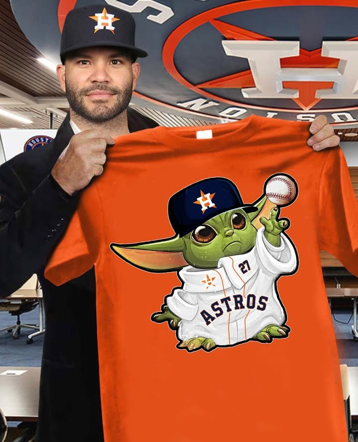 Baby Yoda Houston Astros T-Shirt Cute Baby Yoda Lovers Gifts For Astros Fans