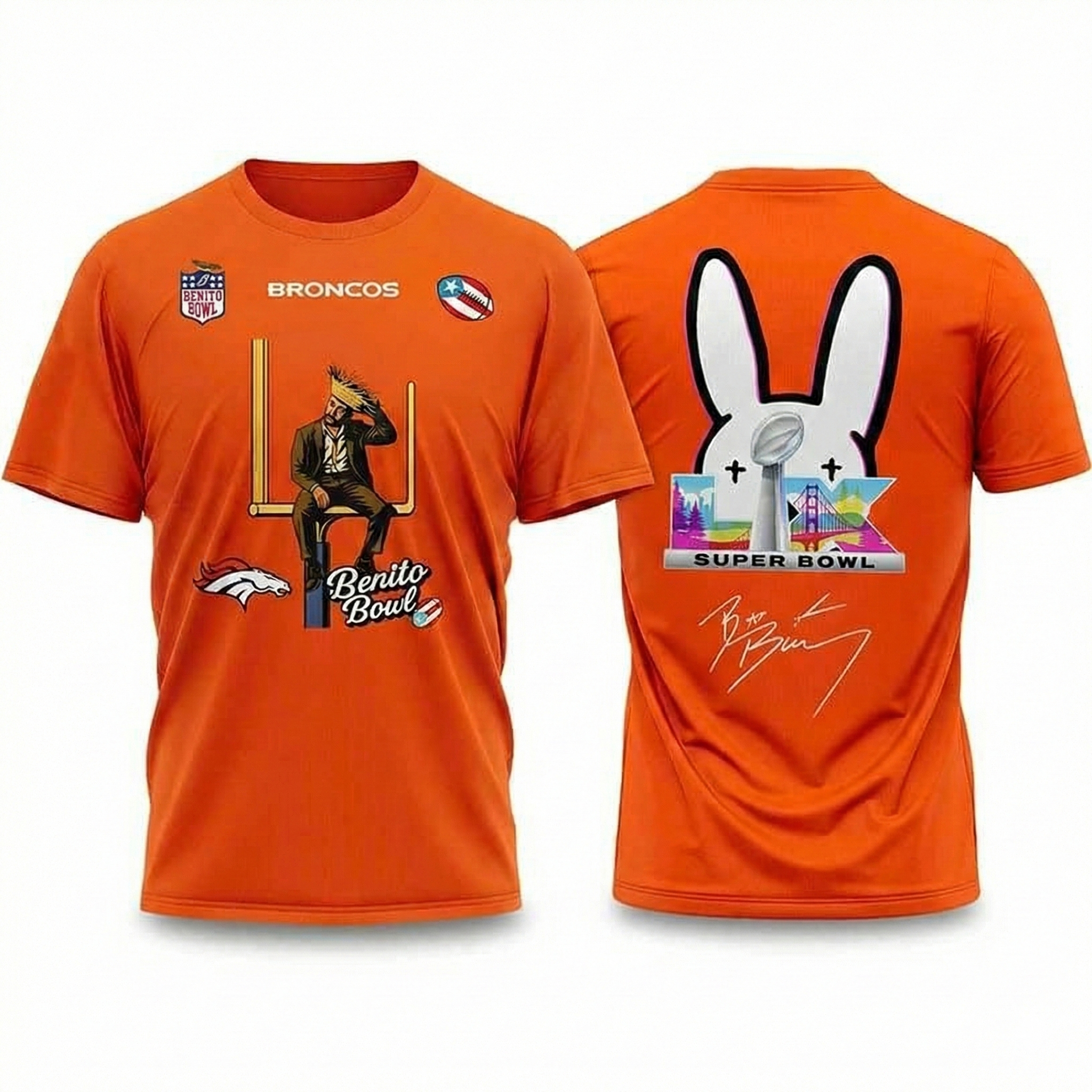 Bad Bunny 2026 Denver Broncos Super Bowl LX Halftime Show T-Shirt Football Merch Best Gift For Football Fans