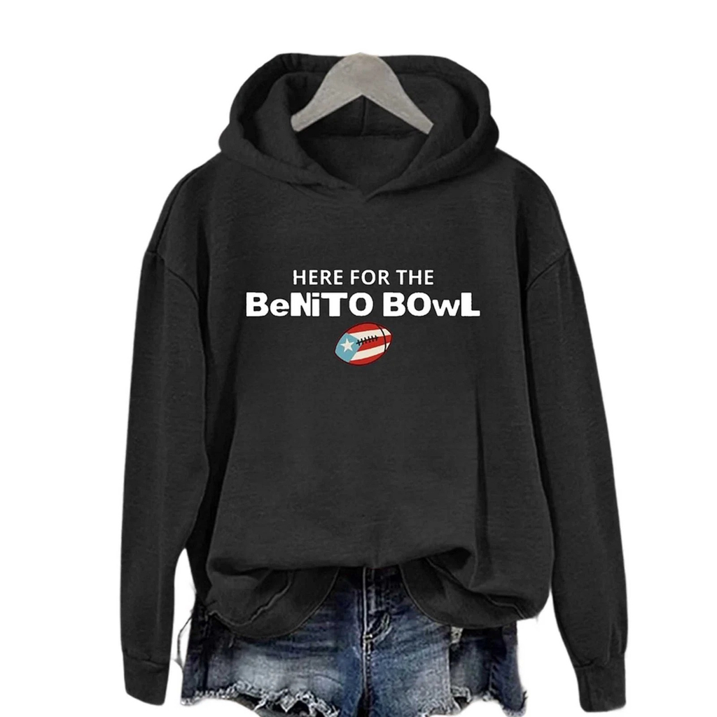 Bad Bunny Benito Bowl 2026 Here For The Halftime Black Hoodie Best Gift For Music Fans