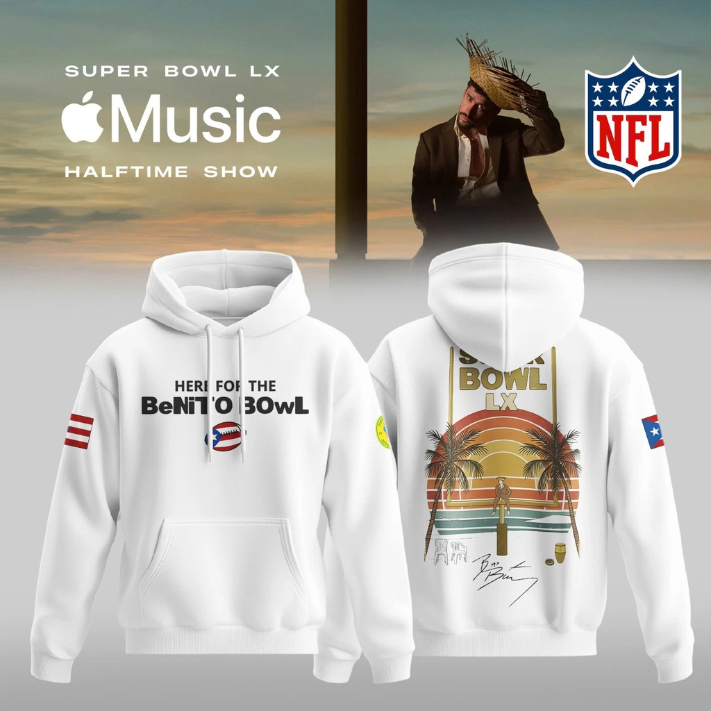Bad Bunny Super Bowl Halftime Show Benito Bowl 2026 White Hoodie Best Gift For Music Fans