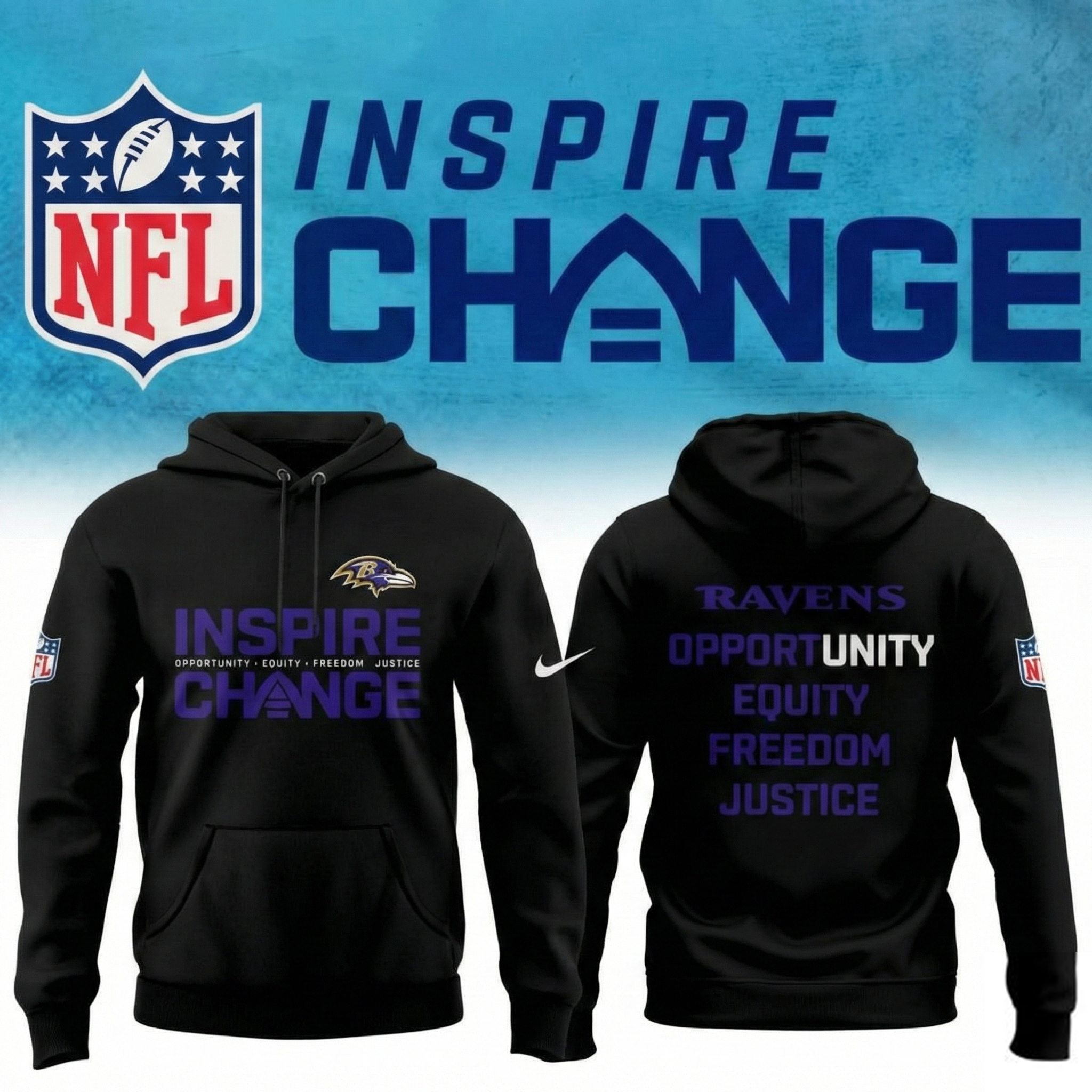 Baltimore Ravens Inspire Change 2025 Hoodie Ravens Merch Best Gift For NFL Football Fans
