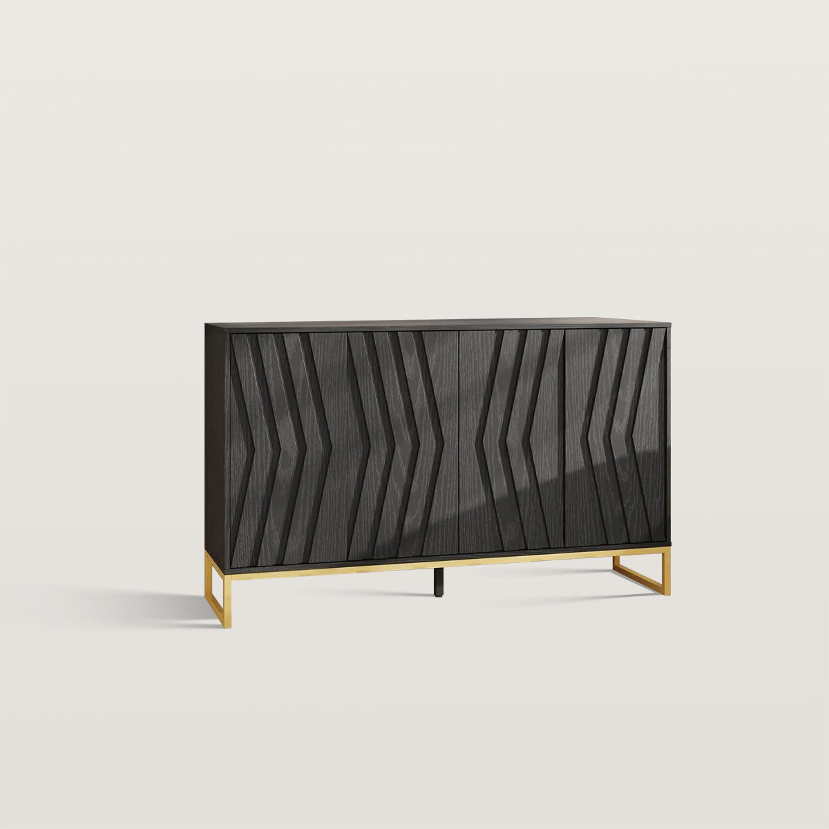 Black Buffet Cabinet with Storage Large Fluted Sideboard