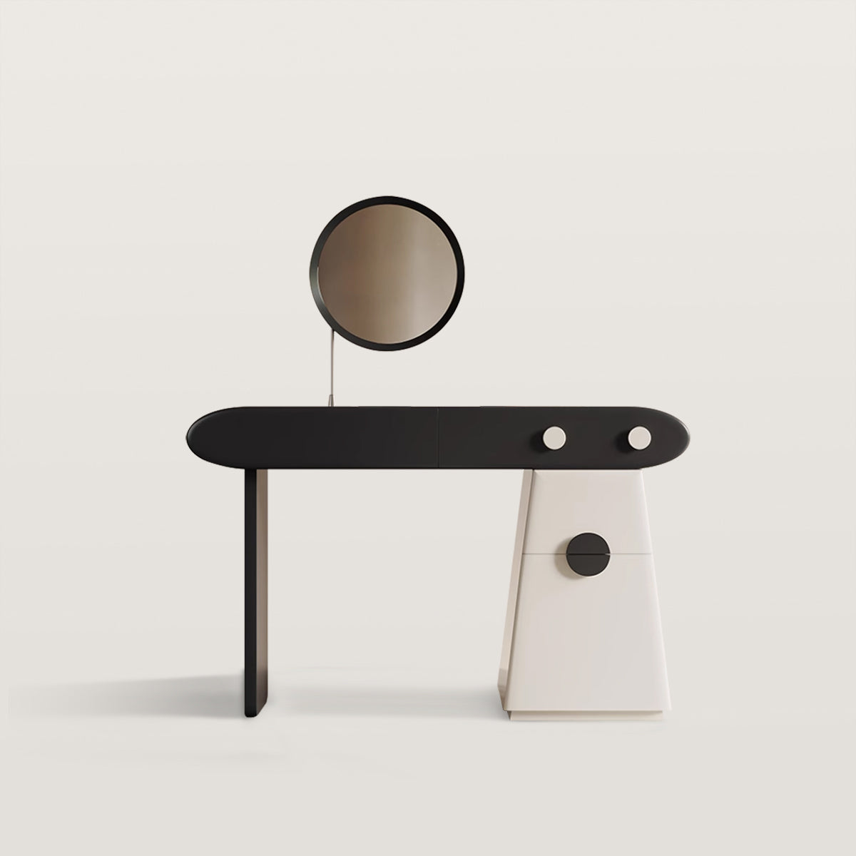 Black Minimalist Style Makeup Vanity with Round Mirror