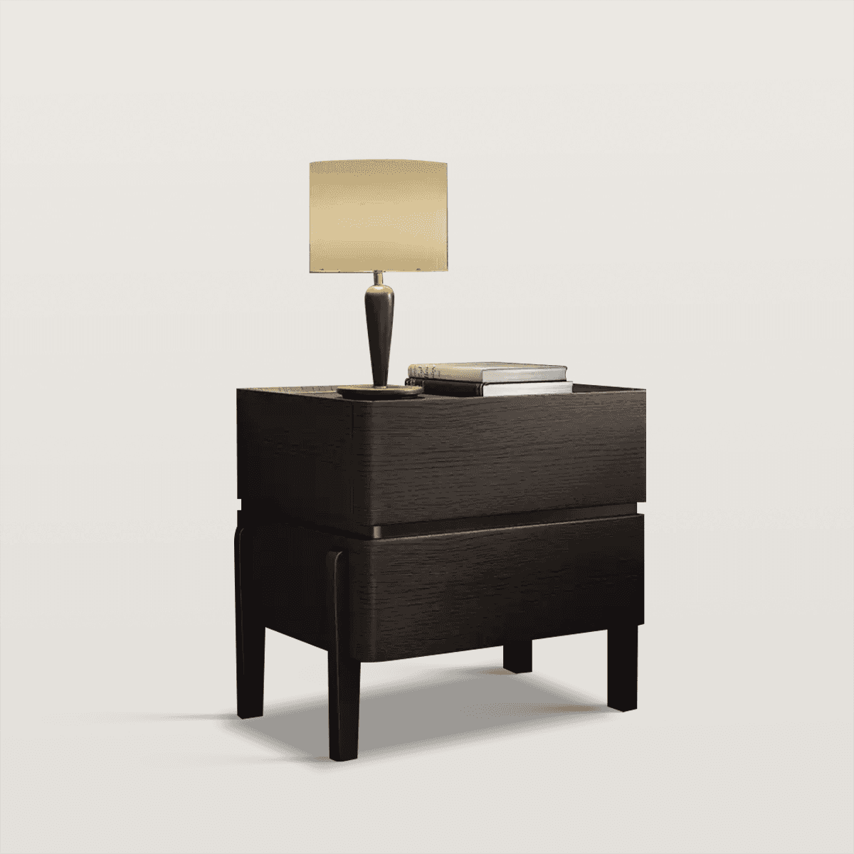 Black Modern Nightstand 2 Drawer Bedside Table