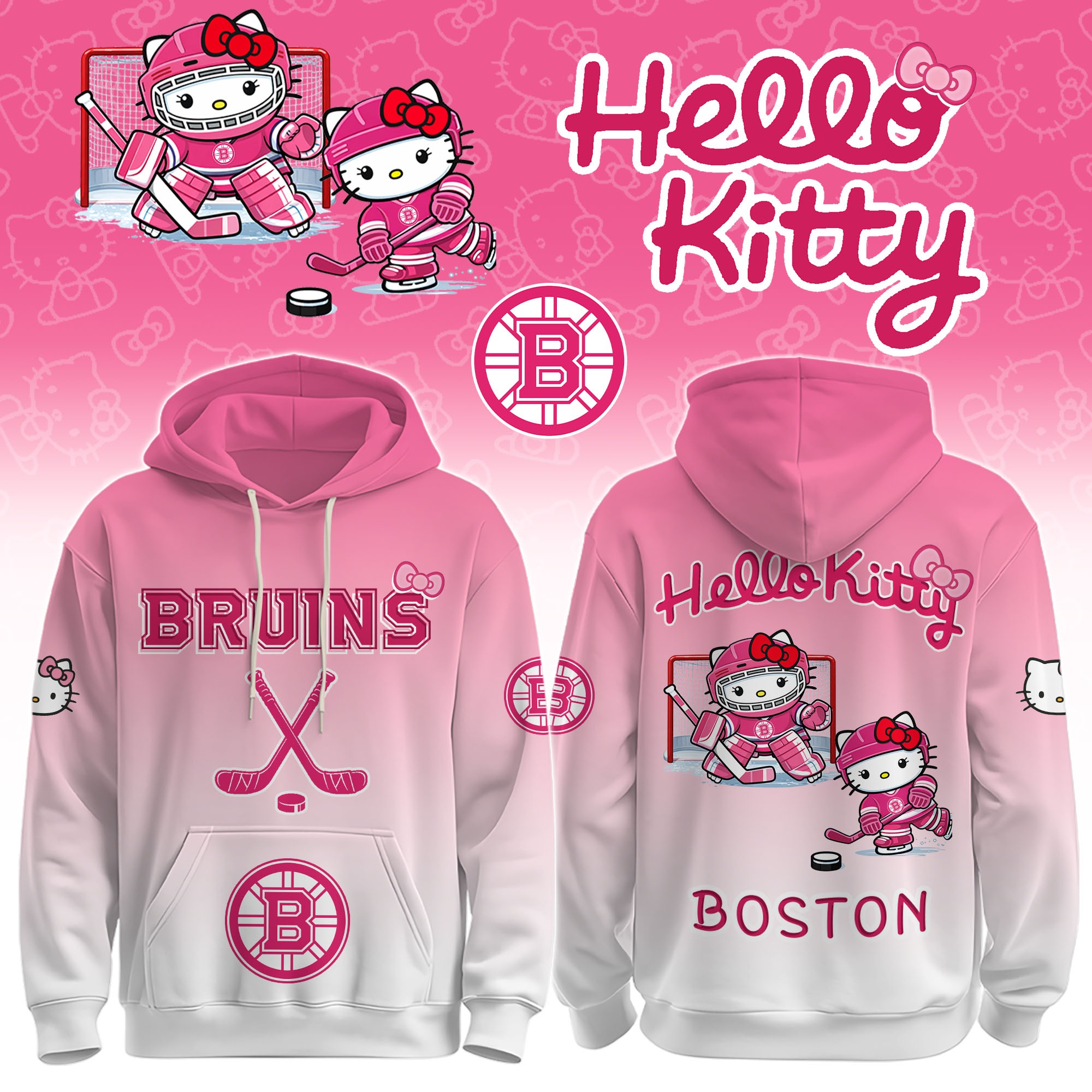 Boston Bruins X Hello Kitty Pink Hoodie Gift For Friends