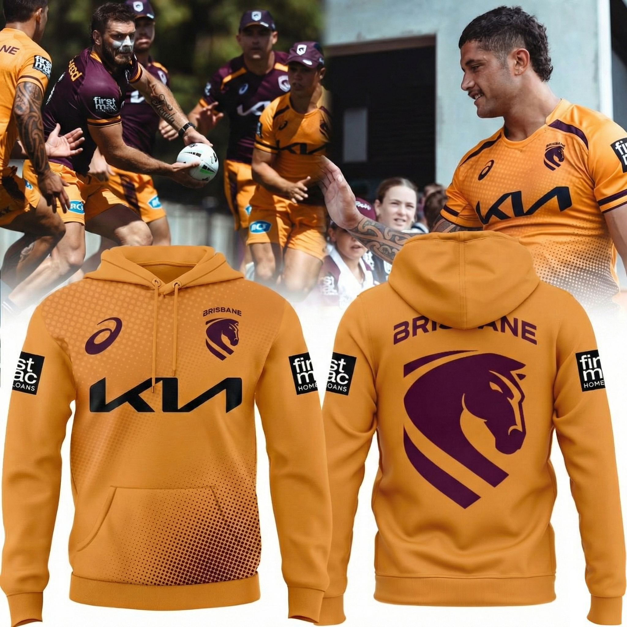 Brisbane Broncos 2026 Mens Yellow Training Hoodie Broncos Apparel Best Gift For NRL Fans