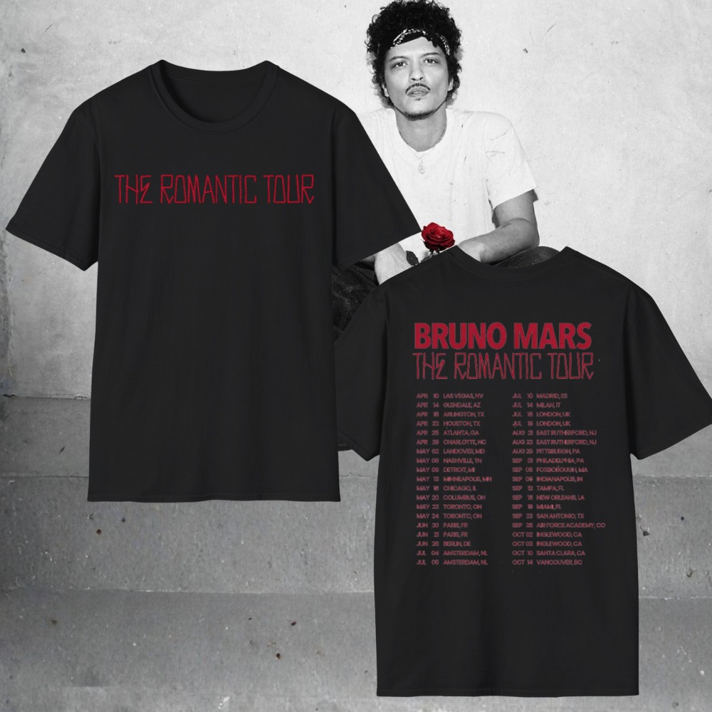 Bruno Mars Tour 2026 Romantic Tour Black T-Shirt Official Merch Best Gift For Music Fans