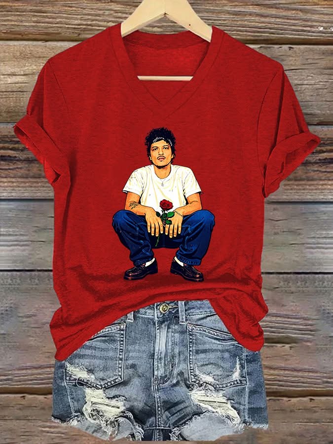 Bruno Mars Tour Merch Romantic Tour 2026 Red Womens V Neck Shirt Best Gift For Music Fans