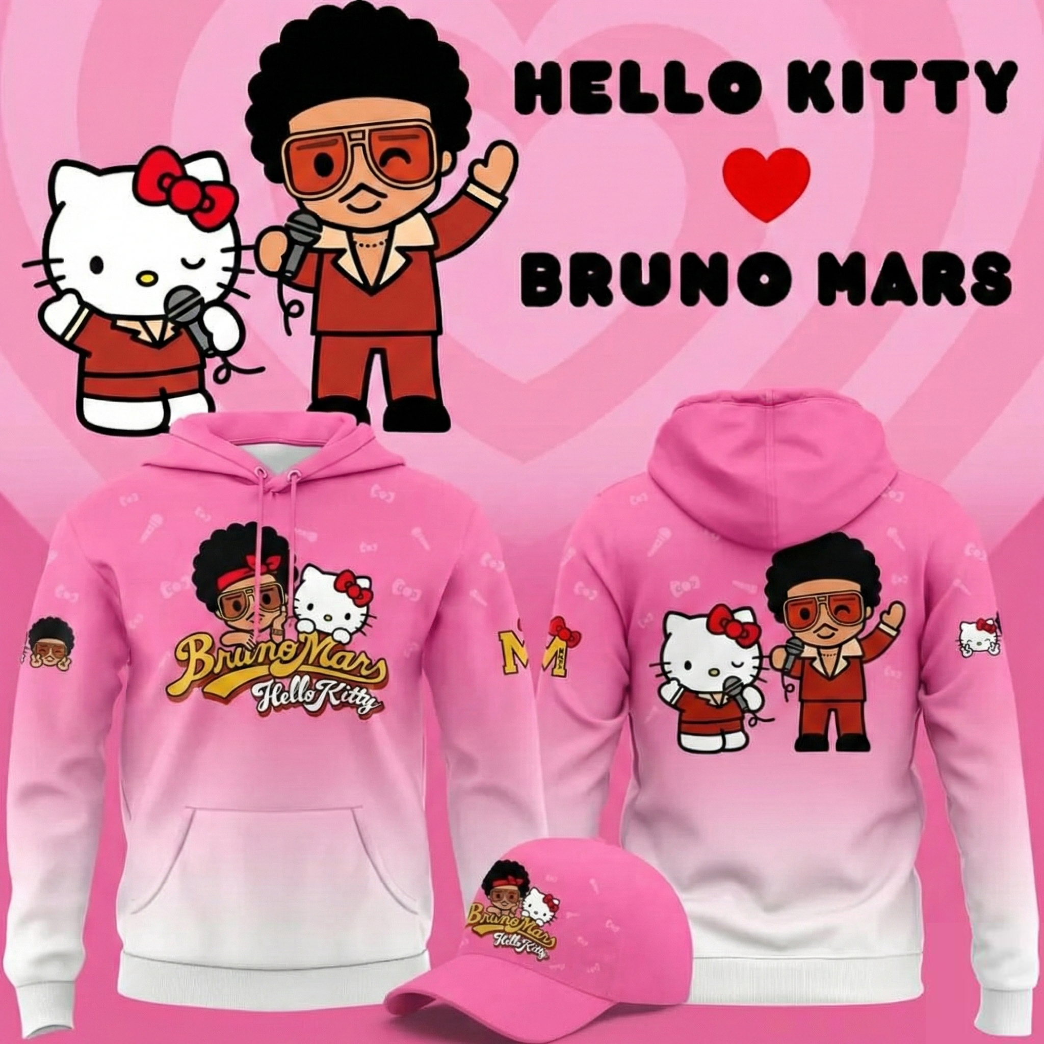 Bruno Mars x Hello Kitty Hoodie Bruno Mars Tour Merch Unique Gift For Pop Music Lovers