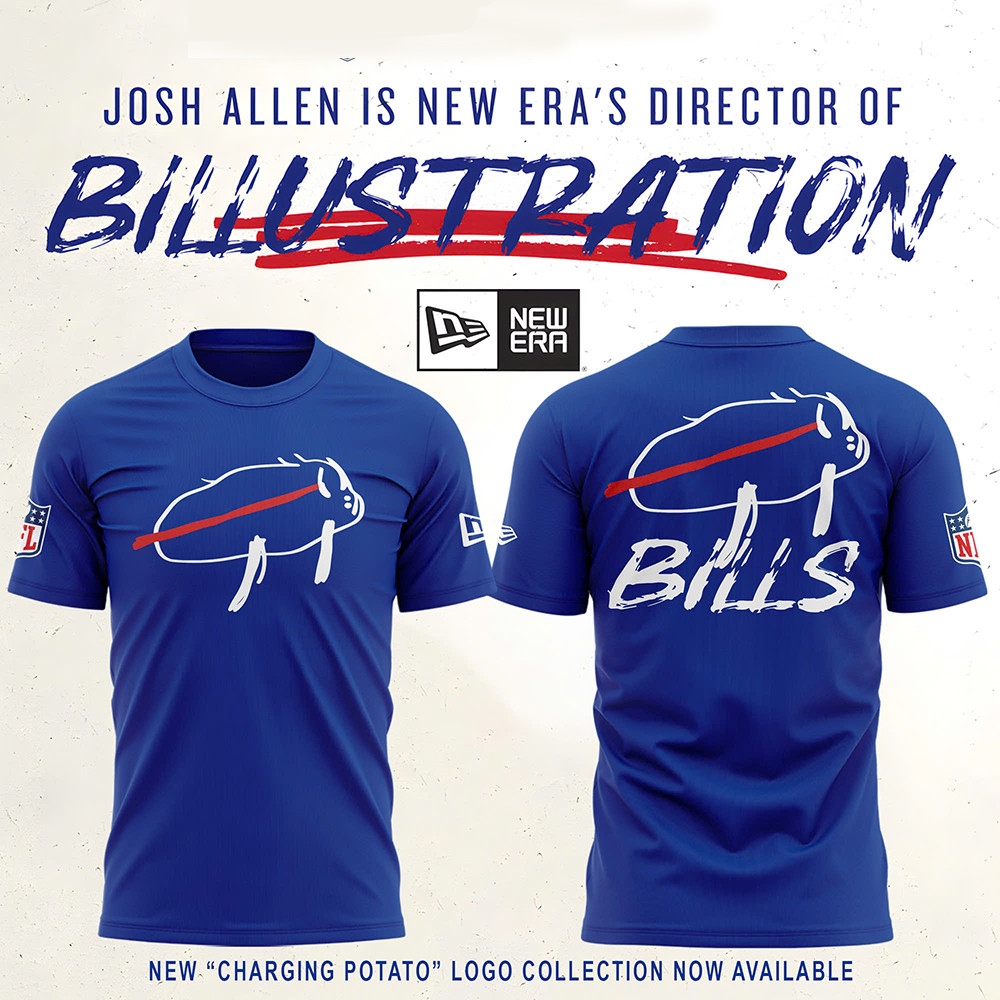 Buffalo Bills Josh Allen Charging Potato Logo T-Shirt Blue NFL Merch Unique Bills Fan Gifts