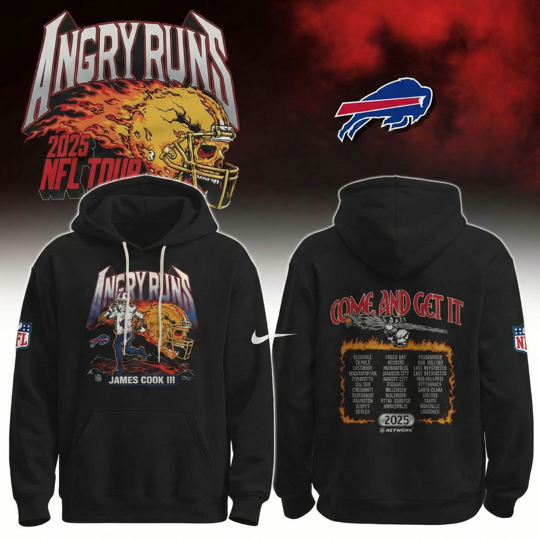 Buffalo Bills x Angry Runs NFL Tour 2025 Hoodie Buffalo Bills Apparel Best Gift For Football Lovers