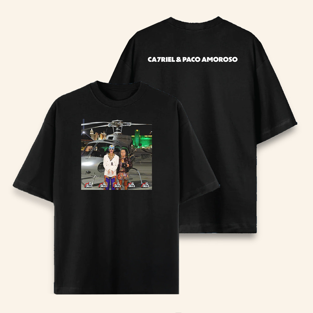 CA7RIEL And Paco Amoroso Merch Top Of The Hills Black T-Shirt For Hip Hop Fans