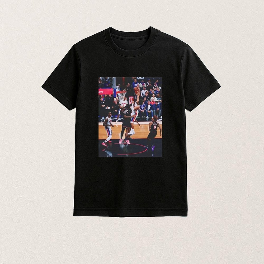 Cade Cunningham Detroit Pistons Dunking Over Drummond T-Shirt Best Gift For Basketball Fans