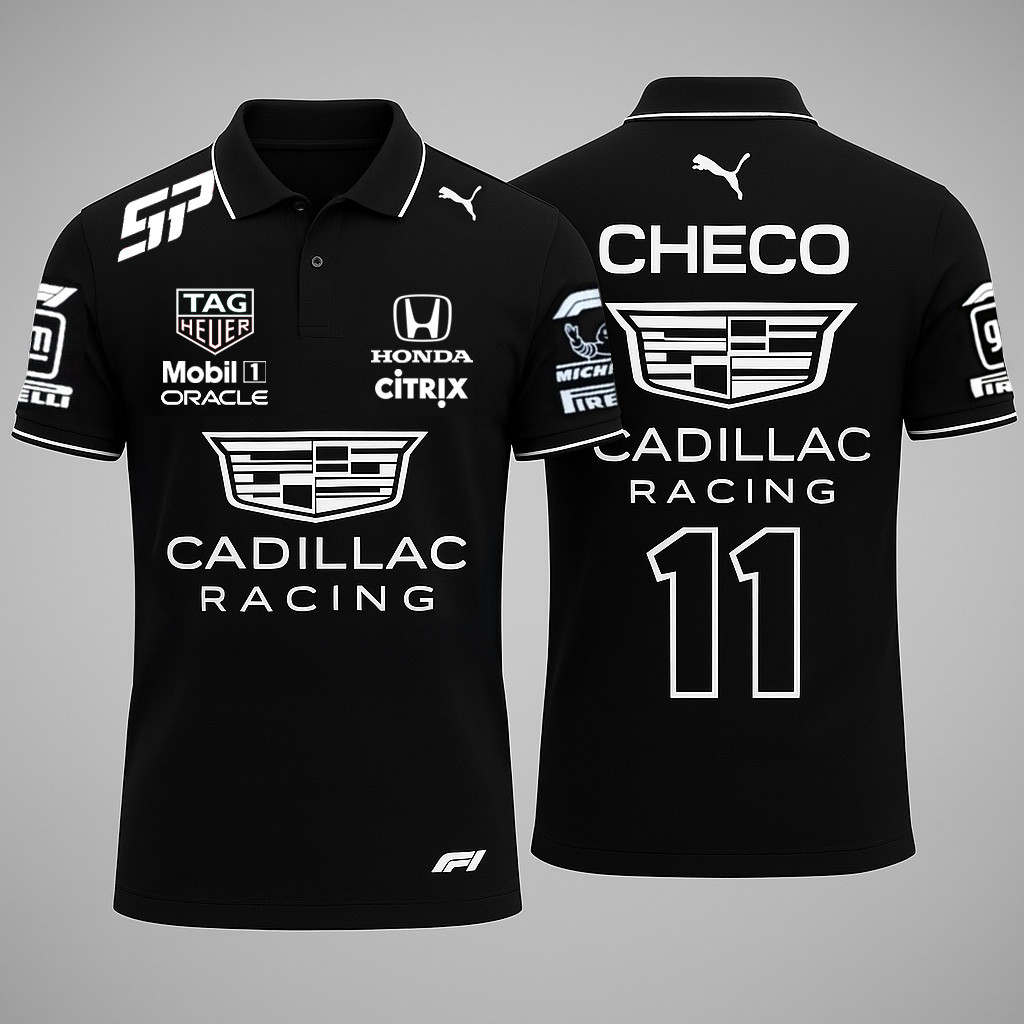 Cadillac Sergio Checo Perez Merch Gold Polo Shirt Racing Fans Gifts For Father