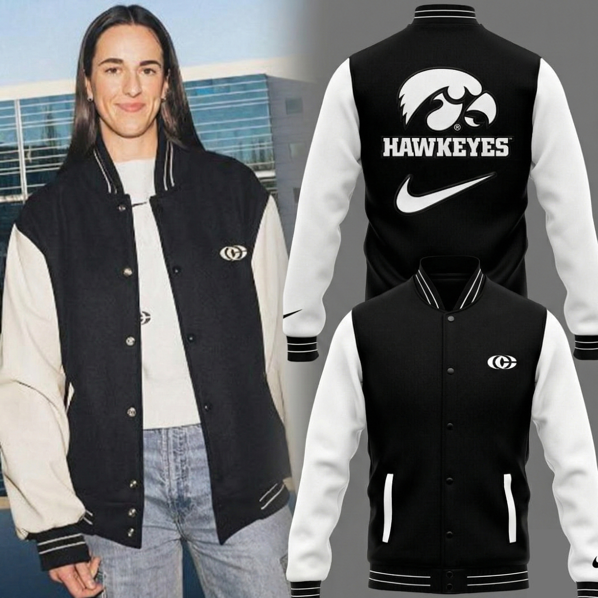 Caitlin Clark Iowa Hawkeyes Baseball Jacket Caitlin Clark Apparel Best Gift For Basketball Fans