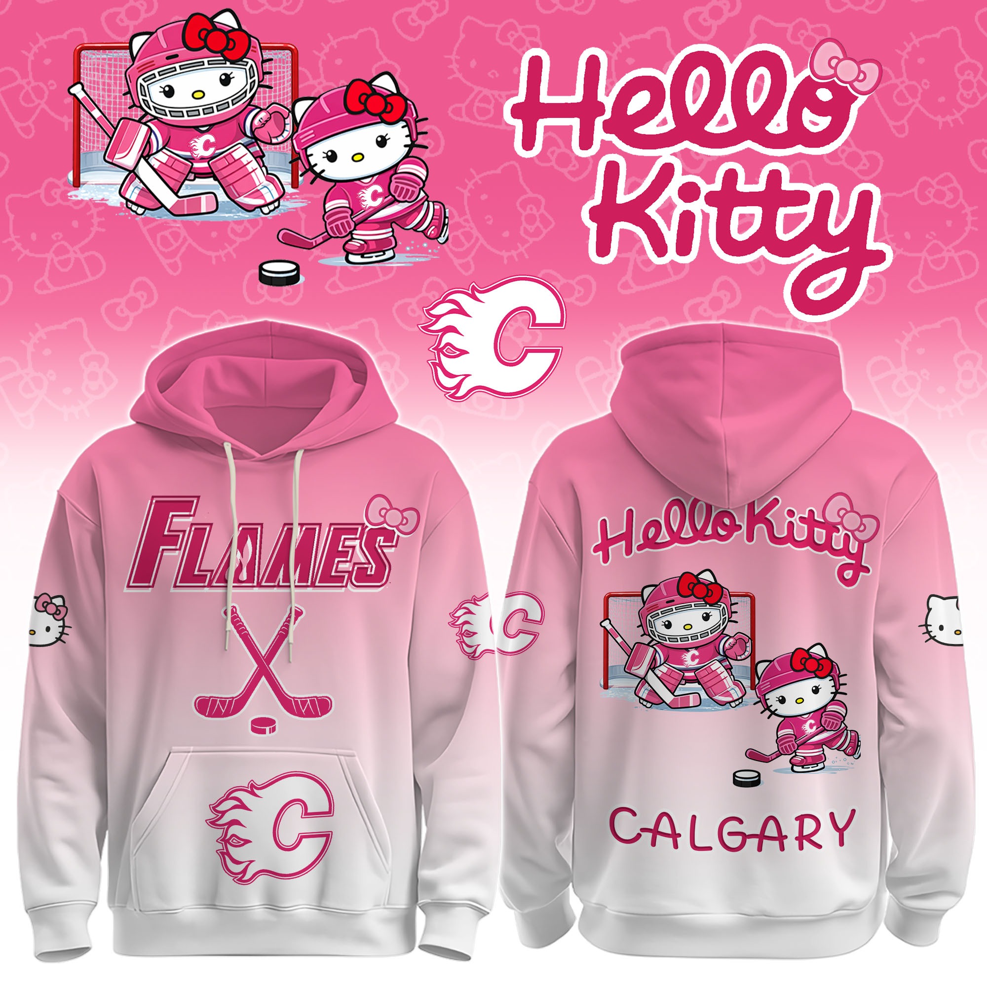 Calgary Flames X Hello Kitty Pink Hoodie Gift For Friends