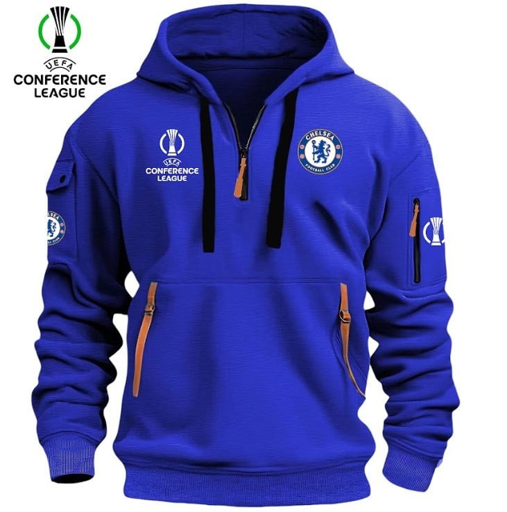 Chelsea F.C. Europa Conference League Quarter Zip Hoodie Chelsea Football Gifts For Fans