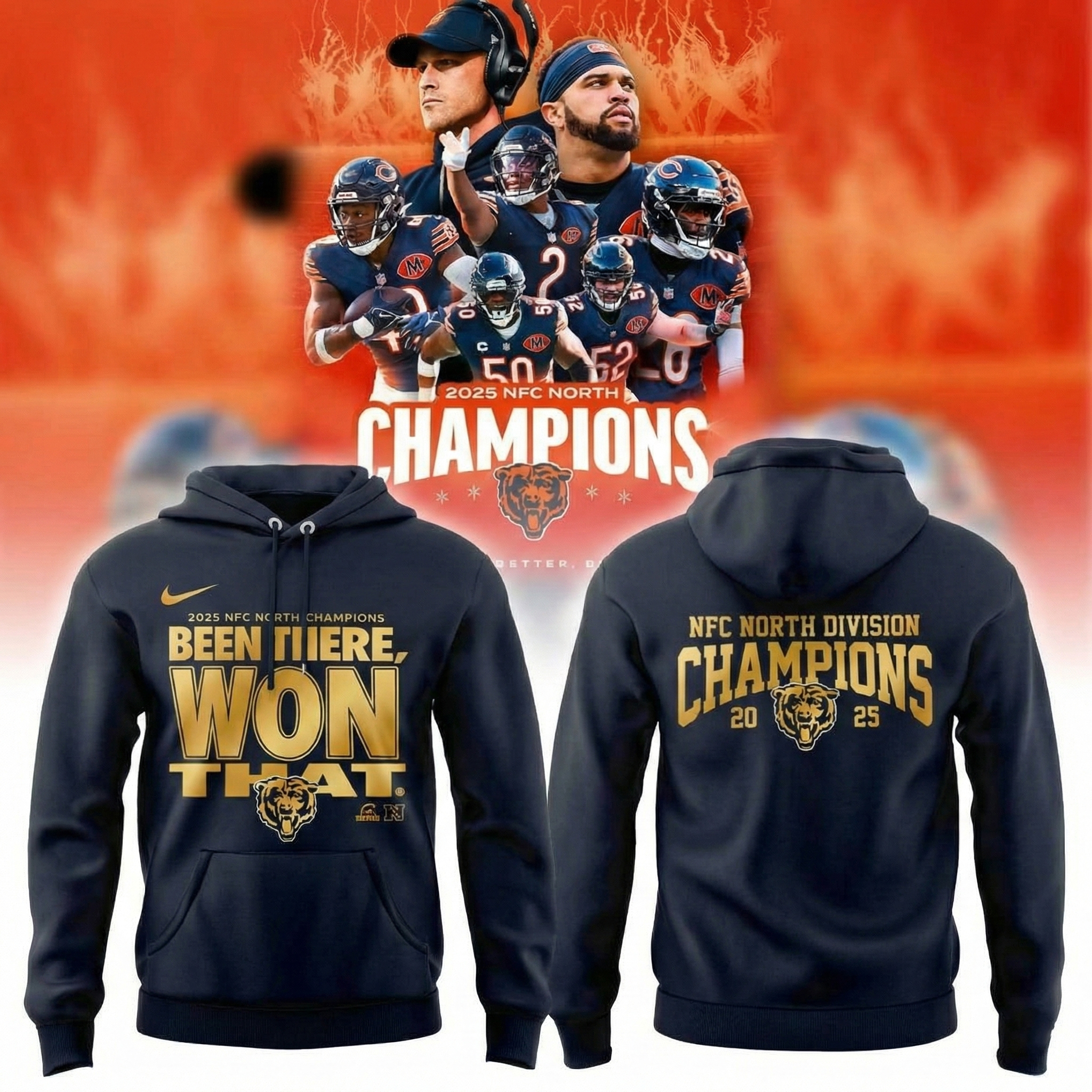 Chicago Bears 2025 NFC North Division Champions Golden Hoodie Bears Merch Best Gift For Football Fans