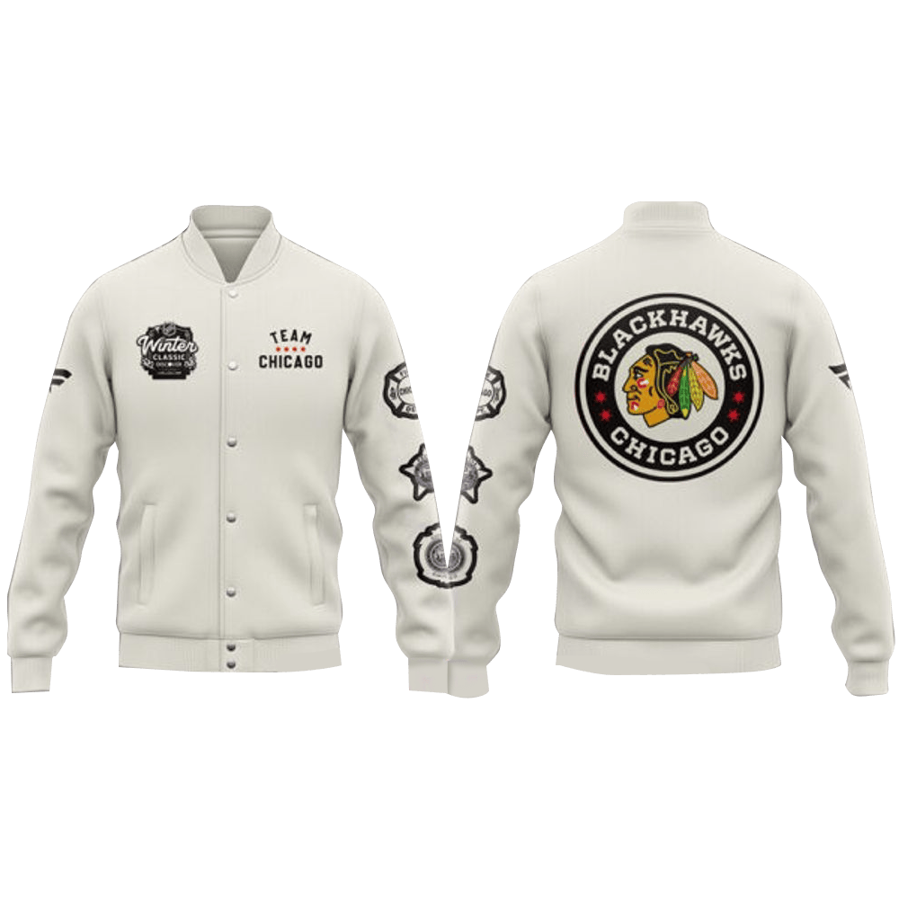 Chicago Blackhawks Winter Classic 2025 Varsity Jacket Chicago Blackhawks Merch Gifts For Husband