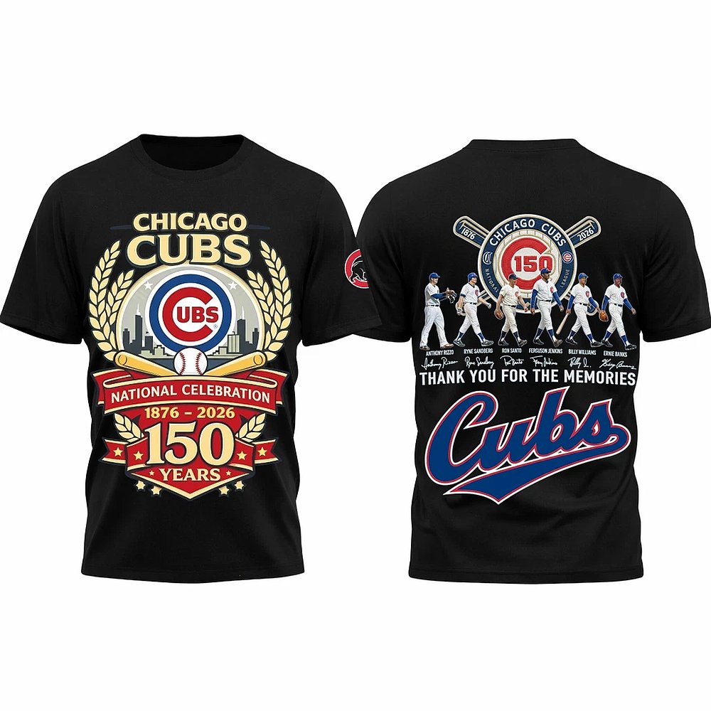 Chicago Cubs 150th Anniversary 1876-2026 Black T-Shirt