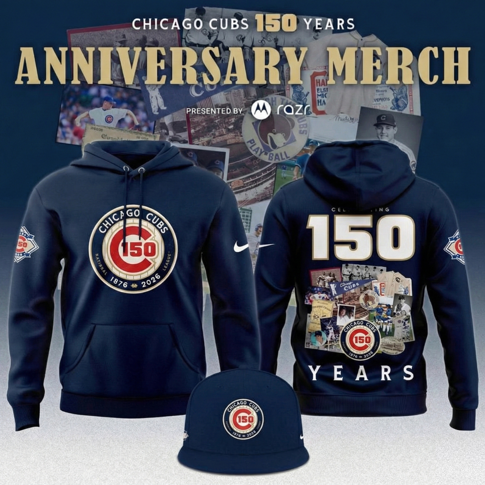 Chicago Cubs Celebrate 150th Anniversary Hoodie Cubs Merch Best Gift For MLB Baseball Fans