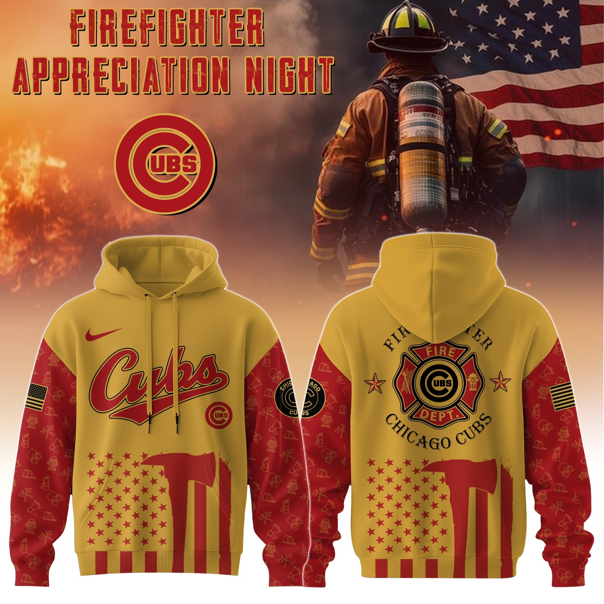 Chicago Cubs MLB X Firefighter Appreciation Night Hoodie Merch Baseball Fan Gifts For Him