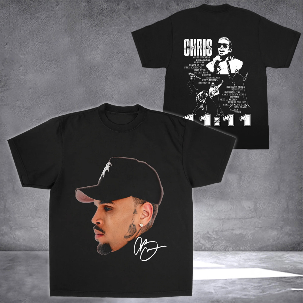Chris Brown Breezy Bowl 2025 Tour Merch T-Shirt Big Head 11:11 Tour Tee Shirts For Fans