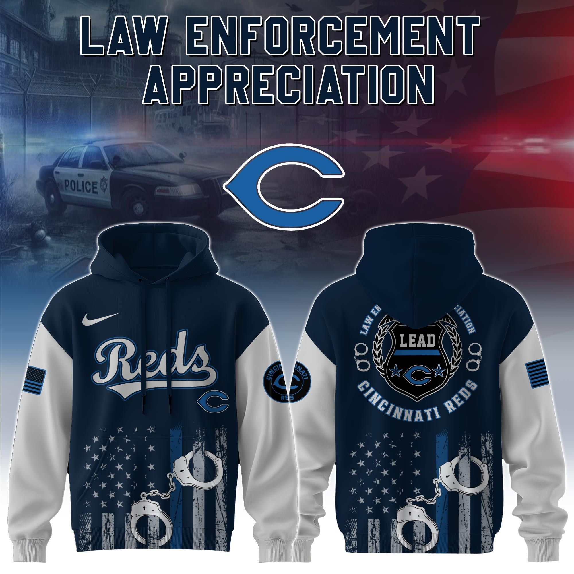 Cincinnati Reds MLB Law Enforcement Appreciation Day Hoodie Thin Blue Line Fan Gifts