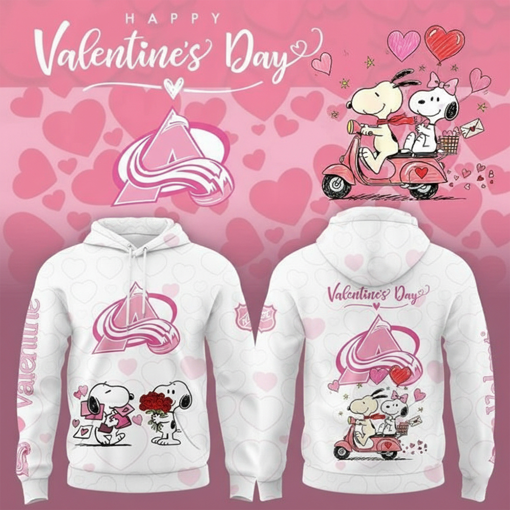 Colorado Avalanche Merch x Peanuts Happy Valentine Day Hoodie Colorado Avalanche Apparel NHL Fans Gifts