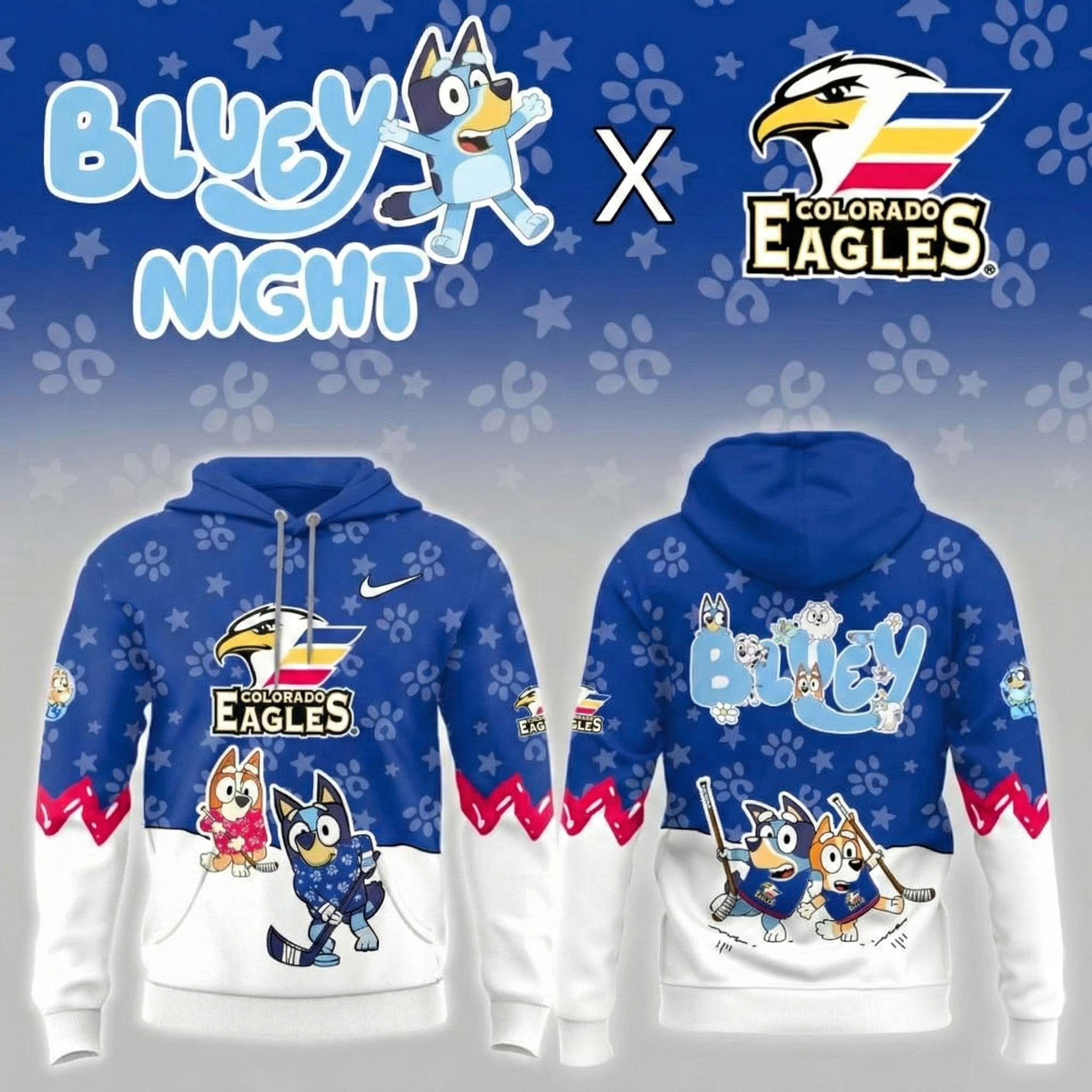 Colorado Eagles Bluey Night Game Hoodie Eagles Merch Unique Gift For Hockey Fans